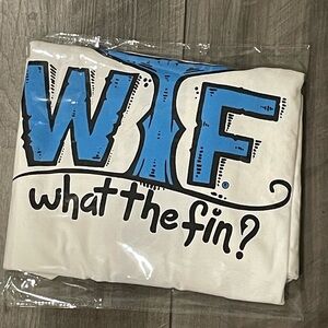 NEW What The Fin WTF White and Blue Graphic T-Shirt Size XXL